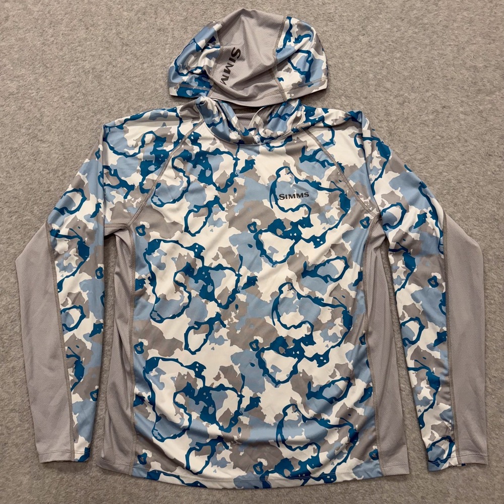 Simms Hoodie Mens L Regiment Camo Ocean Sterling Challenger Solar Hoody Pullover